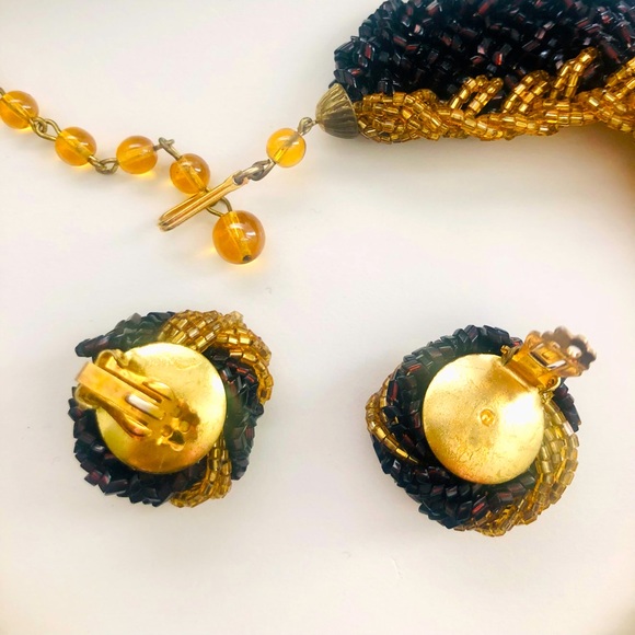 Vintage Demi Parure Garnet Gold Bead Necklace Set - Picture 14 of 14